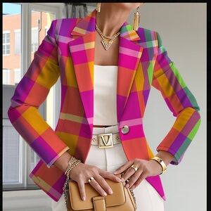 Multicolor Plaid Women's Blazer Jacket